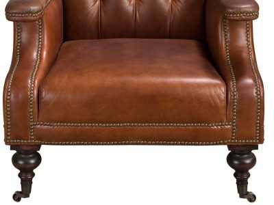 Sillón chester de diseño clásico tapizado en piel genuina con ruedas - ARIANO