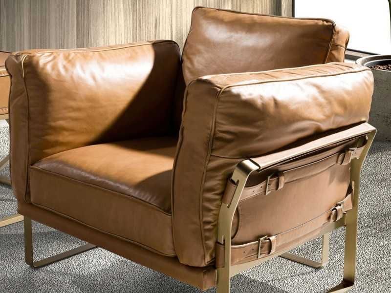 Designer armchair upholstered in genuine leather - AZZARO