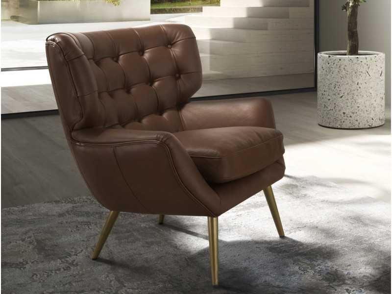 Modern Chesterfield-style armchair upholstered in genuine leather - BOURBON