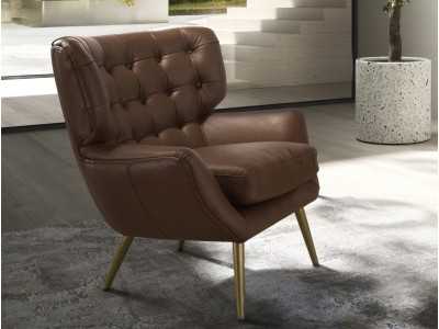 Sillón de diseño moderno tipo chester tapizado en piel genuina - BOURBON