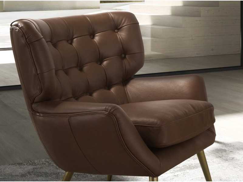 Modern Chesterfield-style armchair upholstered in genuine leather - BOURBON