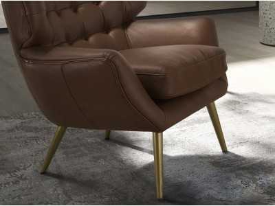 Sillón de diseño moderno tipo chester tapizado en piel genuina - BOURBON