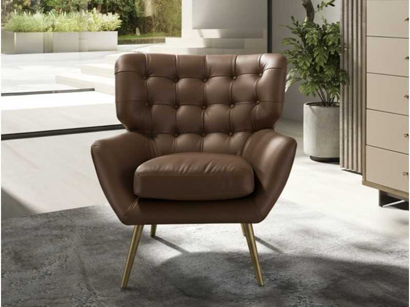 Modern Chesterfield-style armchair upholstered in genuine leather - BOURBON