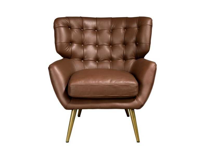 Fauteuil Chesterfield moderne tapissé de cuir véritable - BOURBON
