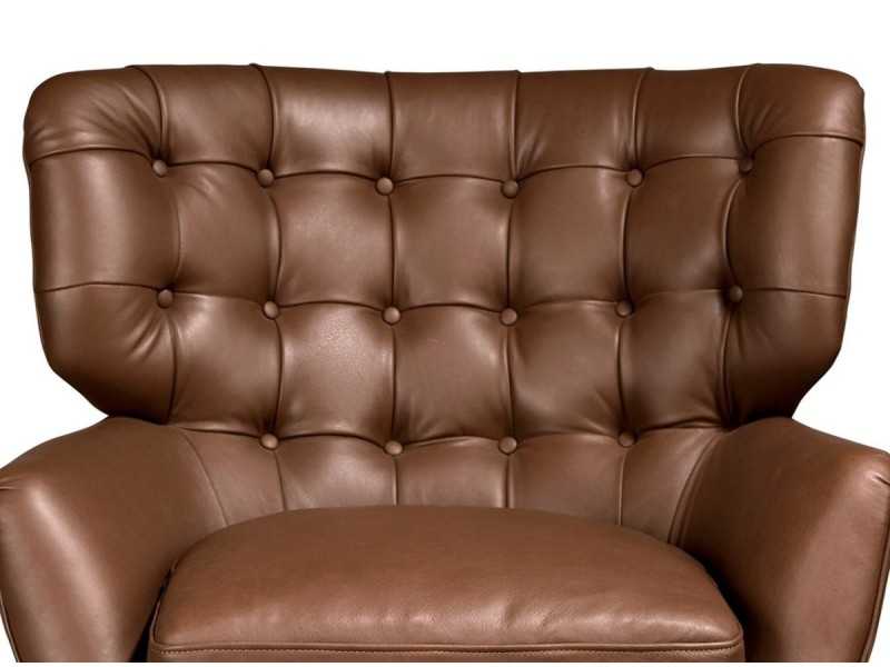 Fauteuil Chesterfield moderne tapissé de cuir véritable - BOURBON