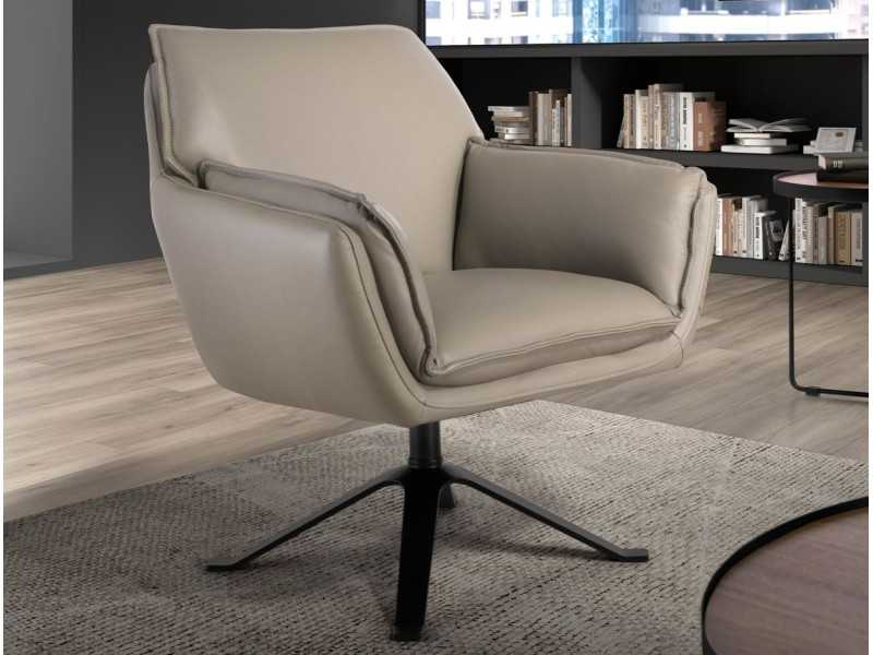 Sillón giratorio de diseño tapizado en piel genuina - ARTH
