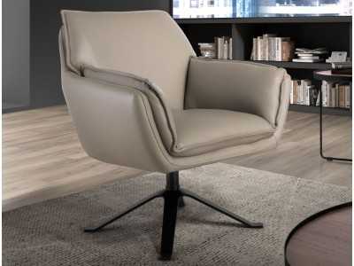 Sillón giratorio de diseño tapizado en piel genuina - ARTH