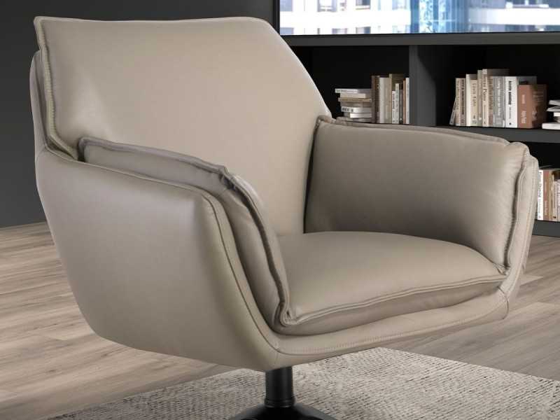 Sillón giratorio de diseño tapizado en piel genuina - ARTH