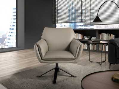 Designer swivel armchair upholstered in genuine leather - ARTH