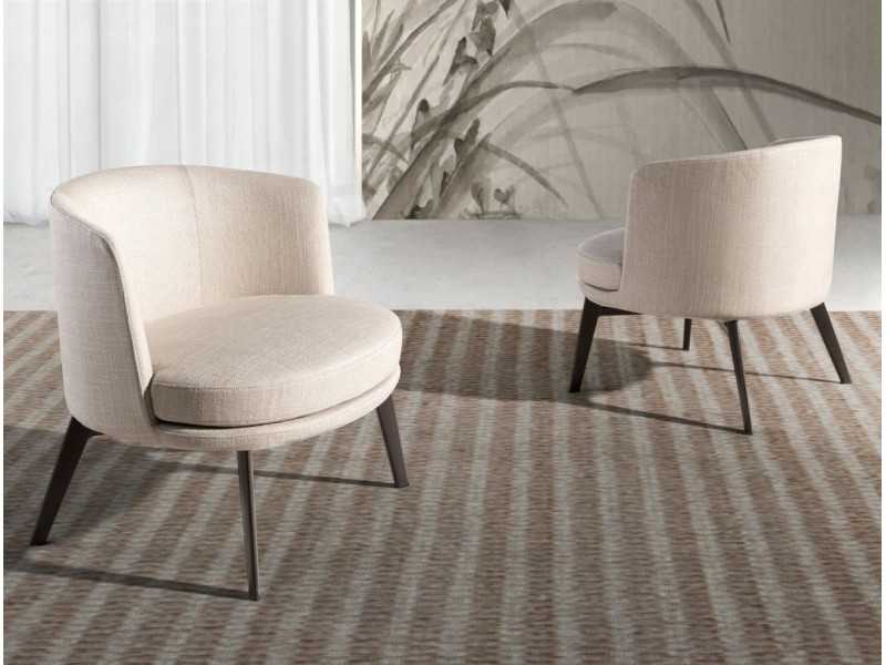 Designer armchair upholstered in fabric with brown stainless steel legs - COQUETTE