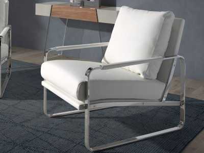 Fauteuil tapissé en cuir synthétique avec structure en acier inoxydable - COSMET BLANCO