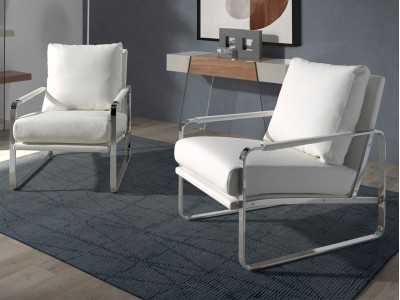 Faux leather upholstered armchair with stainless steel frame - COSMET BLANCO
