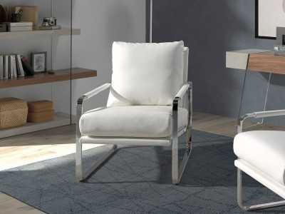 Faux leather upholstered armchair with stainless steel frame - COSMET BLANCO