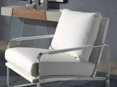 Sillón tapizado en piel sintética con estructura en acero inoxidable - COSMET BLANCO