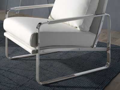 Faux leather upholstered armchair with stainless steel frame - COSMET BLANCO