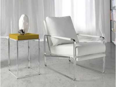 Faux leather upholstered armchair with stainless steel frame - COSMET BLANCO