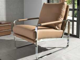 Fauteuil tapissé en cuir synthétique avec structure en acier inoxydable - COSMET VISÓN