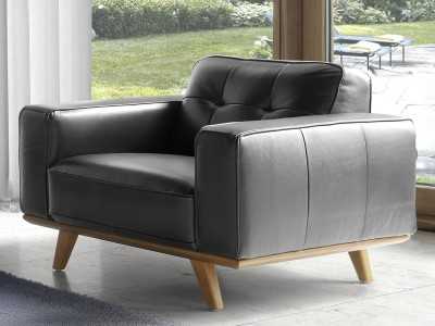 Fauteuil vintage tapissé de cuir noir véritable - DERBY