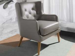 Sillón chester tapizado en piel genuina en color gris oscuro - DODO