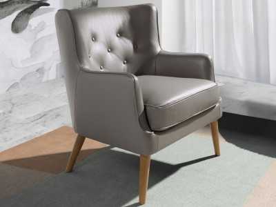 Sillón chester tapizado en piel genuina en color gris oscuro - DODO