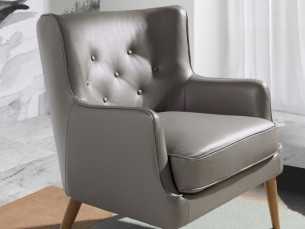 Fauteuil Chesterfield tapissé de cuir véritable gris foncé 2