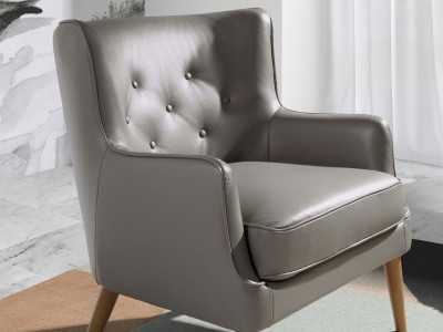 Chesterfield armchair upholstered in genuine leather in dark grey - DODO