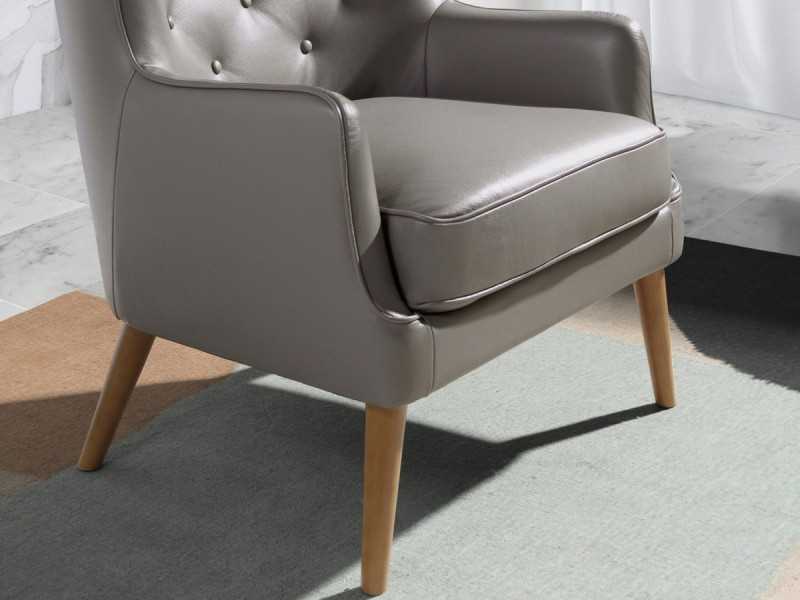 Sillón chester tapizado en piel genuina en color gris oscuro - DODO