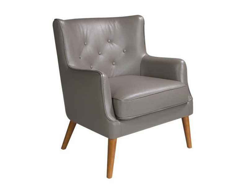 Chesterfield armchair upholstered in genuine leather in dark grey - DODO