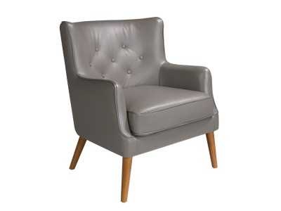 Fauteuil Chesterfield tapissé de cuir véritable gris foncé