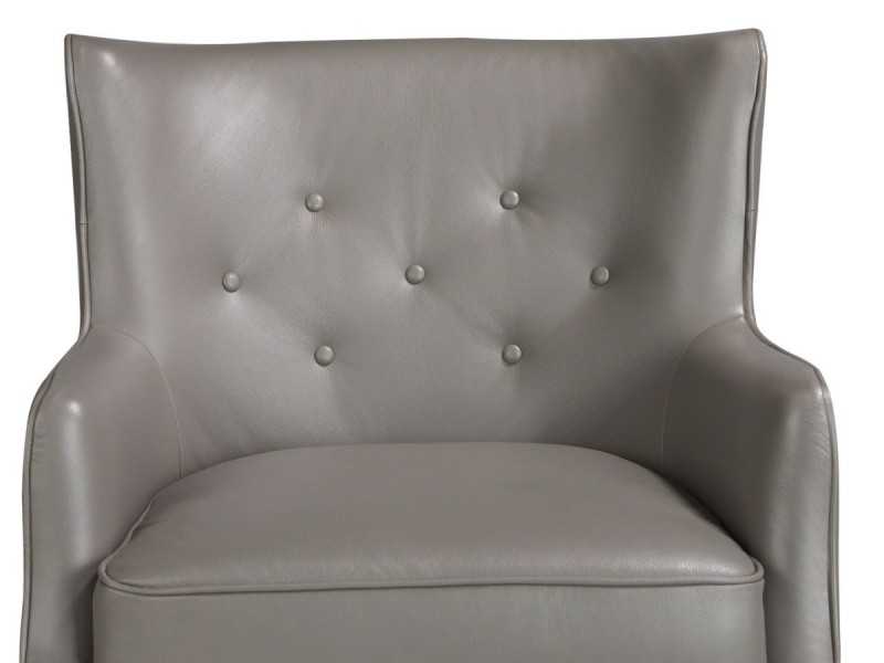 Fauteuil Chesterfield tapissé de cuir véritable gris foncé