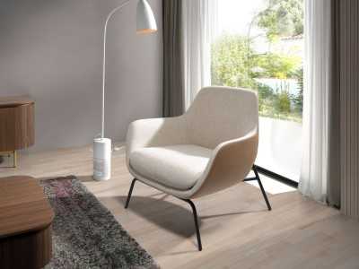 Fauteuil tapissé de tissu avec une structure en acier inoxydable laqué noir - GEORGE