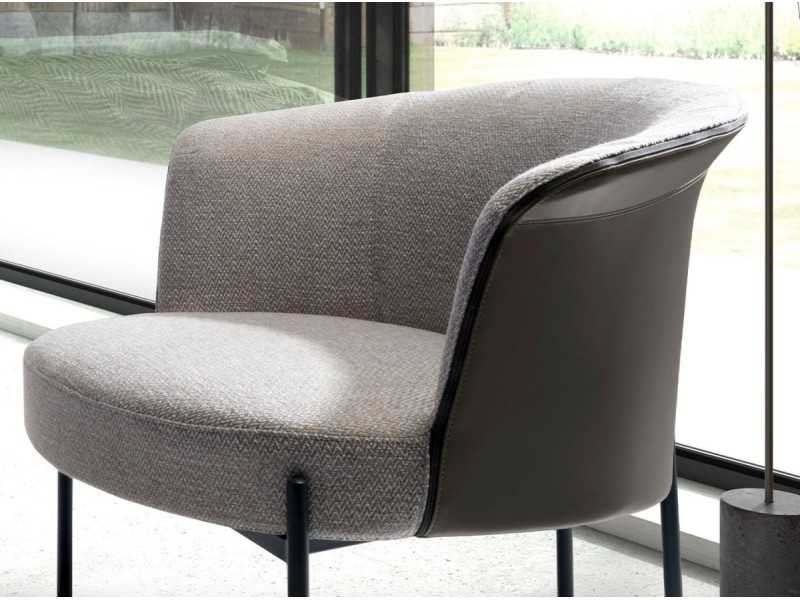Designer armchair upholstered with a black stainless steel frame - MATTIA