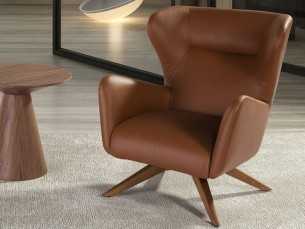 Fauteuil pivotant tapissé de cuir synthétique et base en bois massif - OSCAR