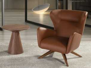 Sillón giratorio tapizado en piel sintética y base de madera maciza - OSCAR 2