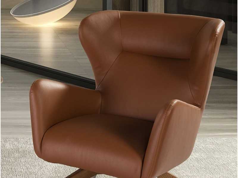 Swivel armchair upholstered in synthetic leather and solid wood base - OSCAR