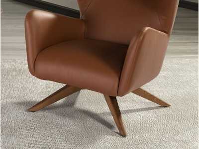 Fauteuil pivotant tapissé de cuir synthétique et base en bois massif - OSCAR