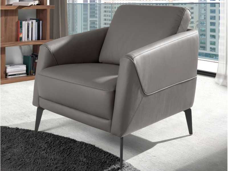 Leather upholstered armchair with stainless steel legs - PADUA