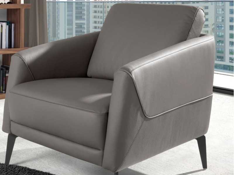 Leather upholstered armchair with stainless steel legs - PADUA
