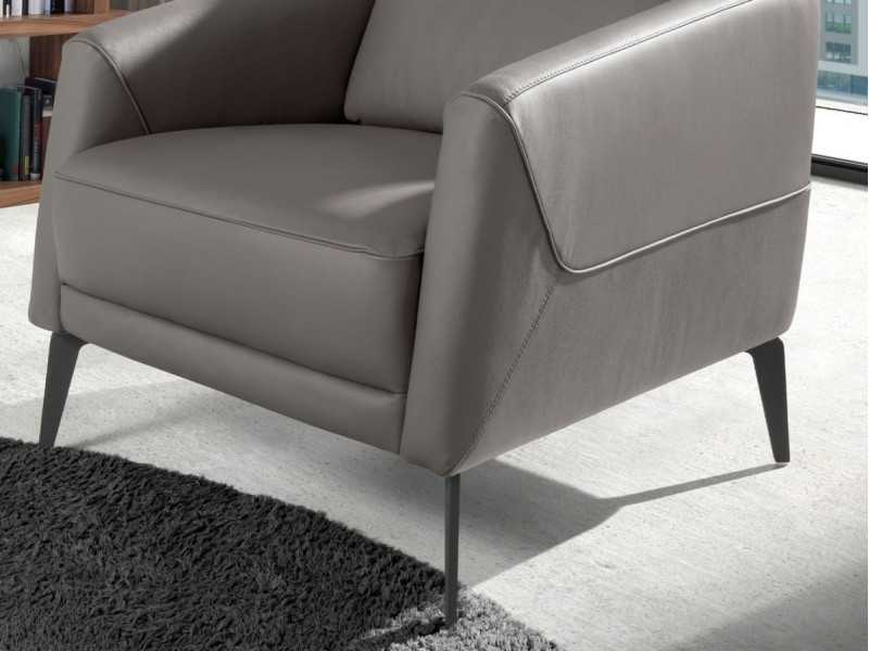 Leather upholstered armchair with stainless steel legs - PADUA