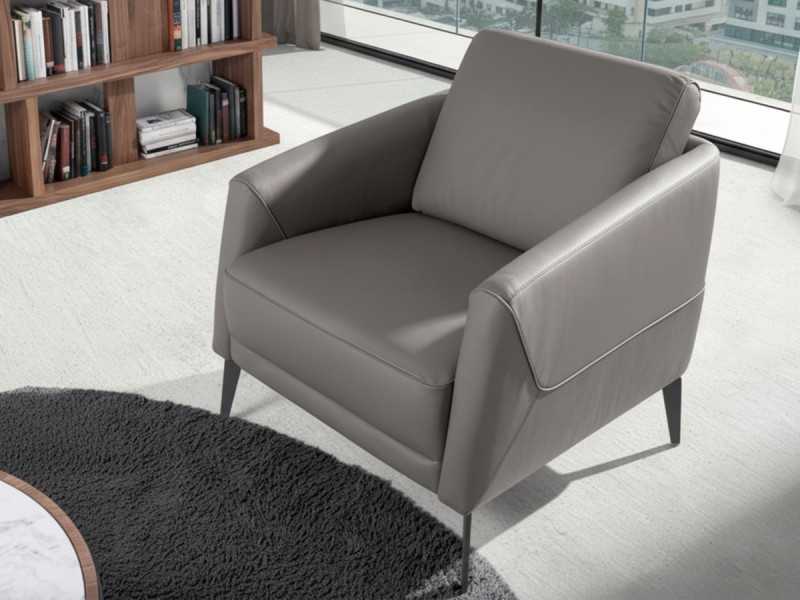 Leather upholstered armchair with stainless steel legs - PADUA