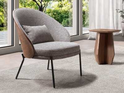 Modern design armchair with wooden frame and stainless steel legs - TALLIN