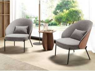 Modern design armchair with wooden frame and stainless steel legs - TALLIN 2