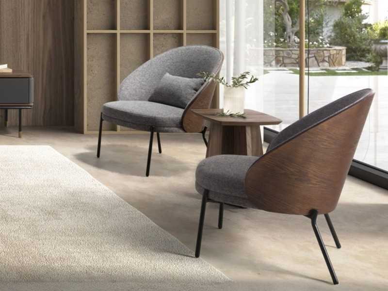 Modern design armchair with wooden frame and stainless steel legs - TALLIN