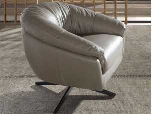 Modern design swivel armchair upholstered in genuine leather - BARI