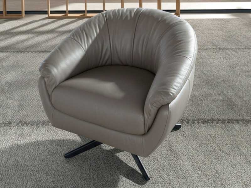 Modern design swivel armchair upholstered in genuine leather - BARI