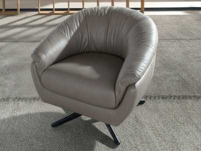 Modern design swivel armchair upholstered in genuine leather - BARI