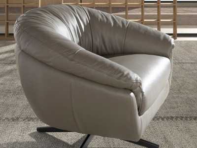 Modern design swivel armchair upholstered in genuine leather - BARI