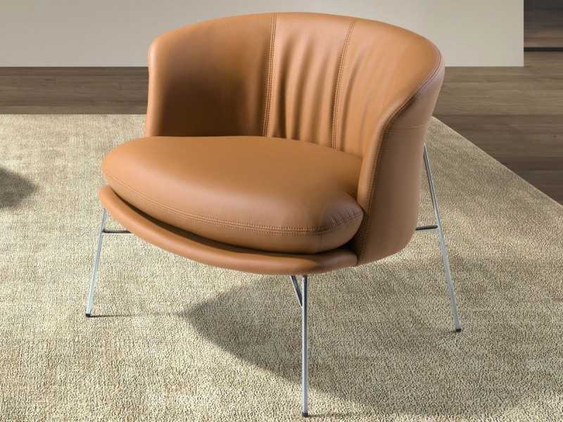 Fauteuil design moderne tapissé de cuir véritable et d'acier inoxydable - AALST