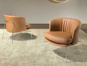 Fauteuil design moderne tapissé de cuir véritable et d'acier inoxydable - AALST 2