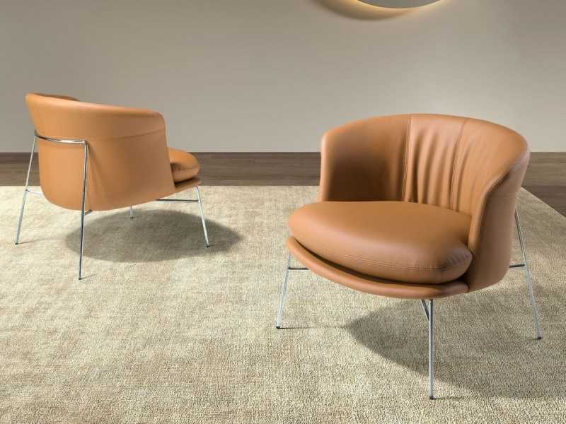 Fauteuil design moderne tapissé de cuir véritable et d'acier inoxydable - AALST